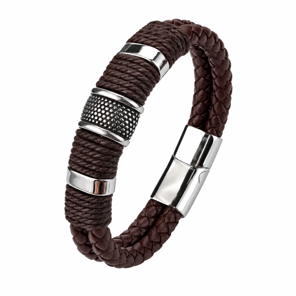 Vintage Leather & Steel Bracelet
