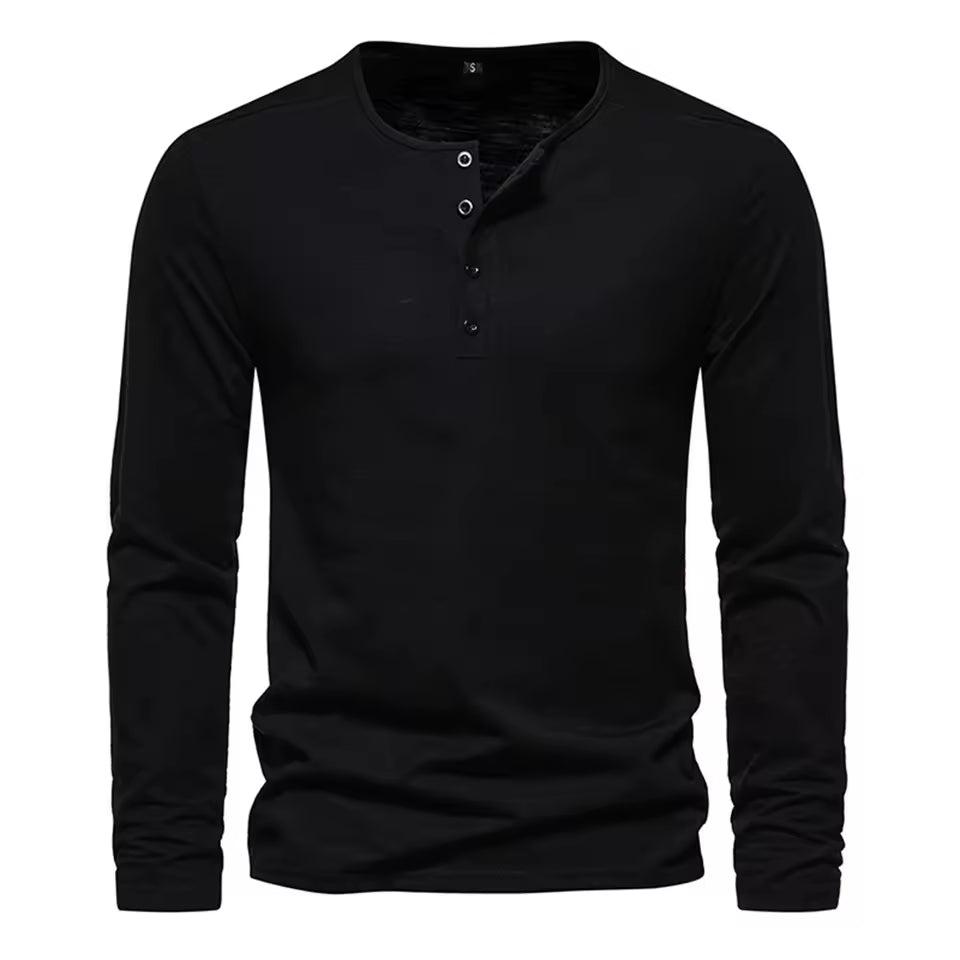 Men’s Cotton Long Sleeve Henley T-Shirt