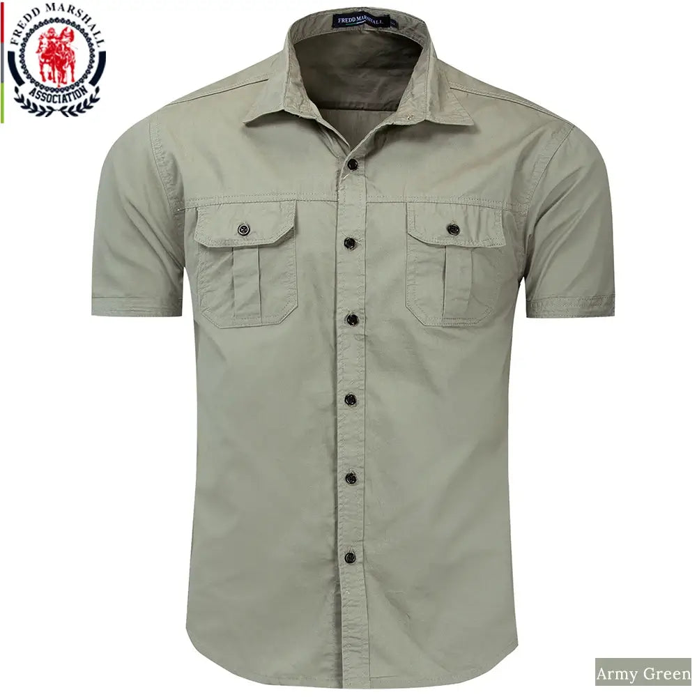 Men’s Cotton Military Cargo Shirt – Short Sleeve Work Shirt