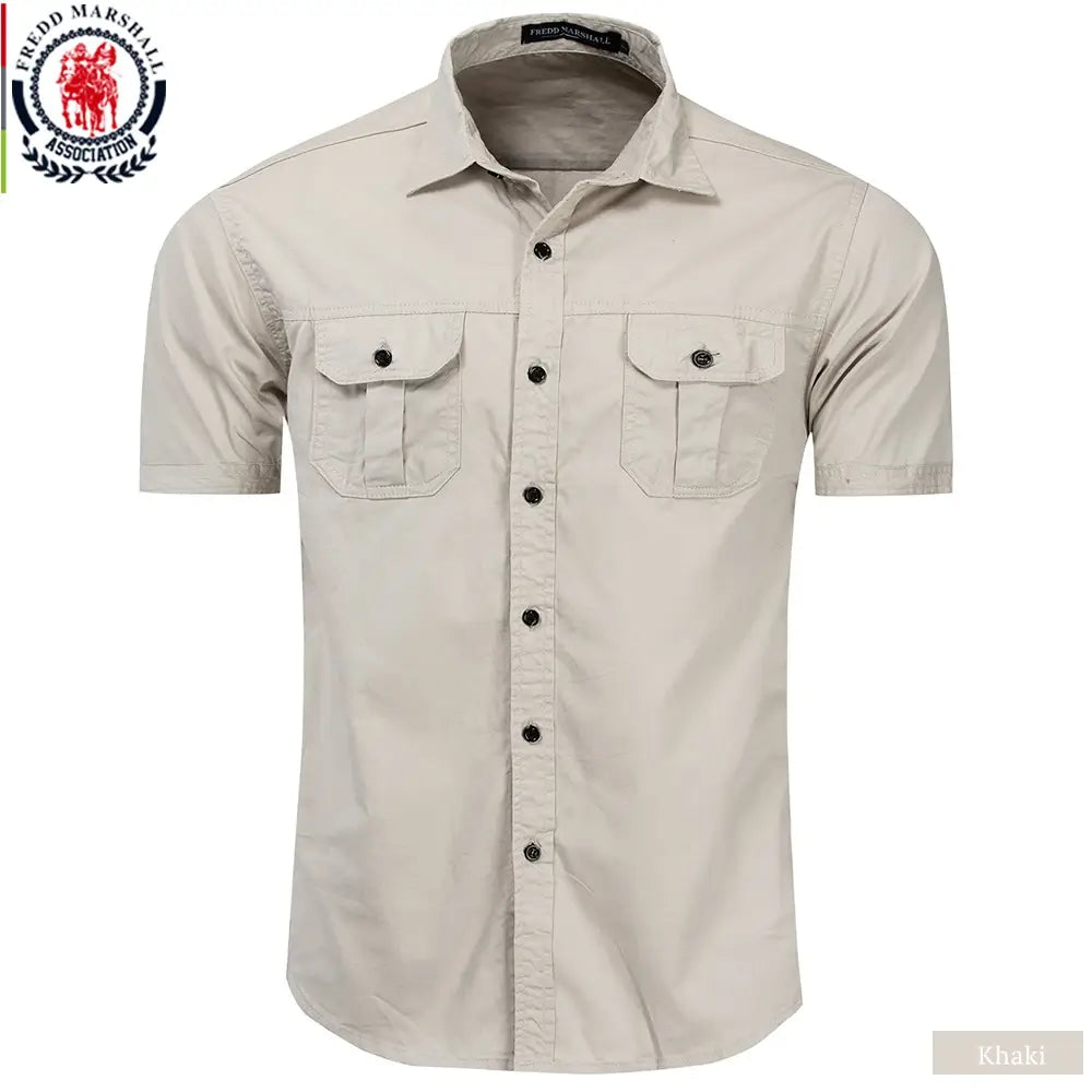 Men’s Cotton Military Cargo Shirt – Short Sleeve Work Shirt
