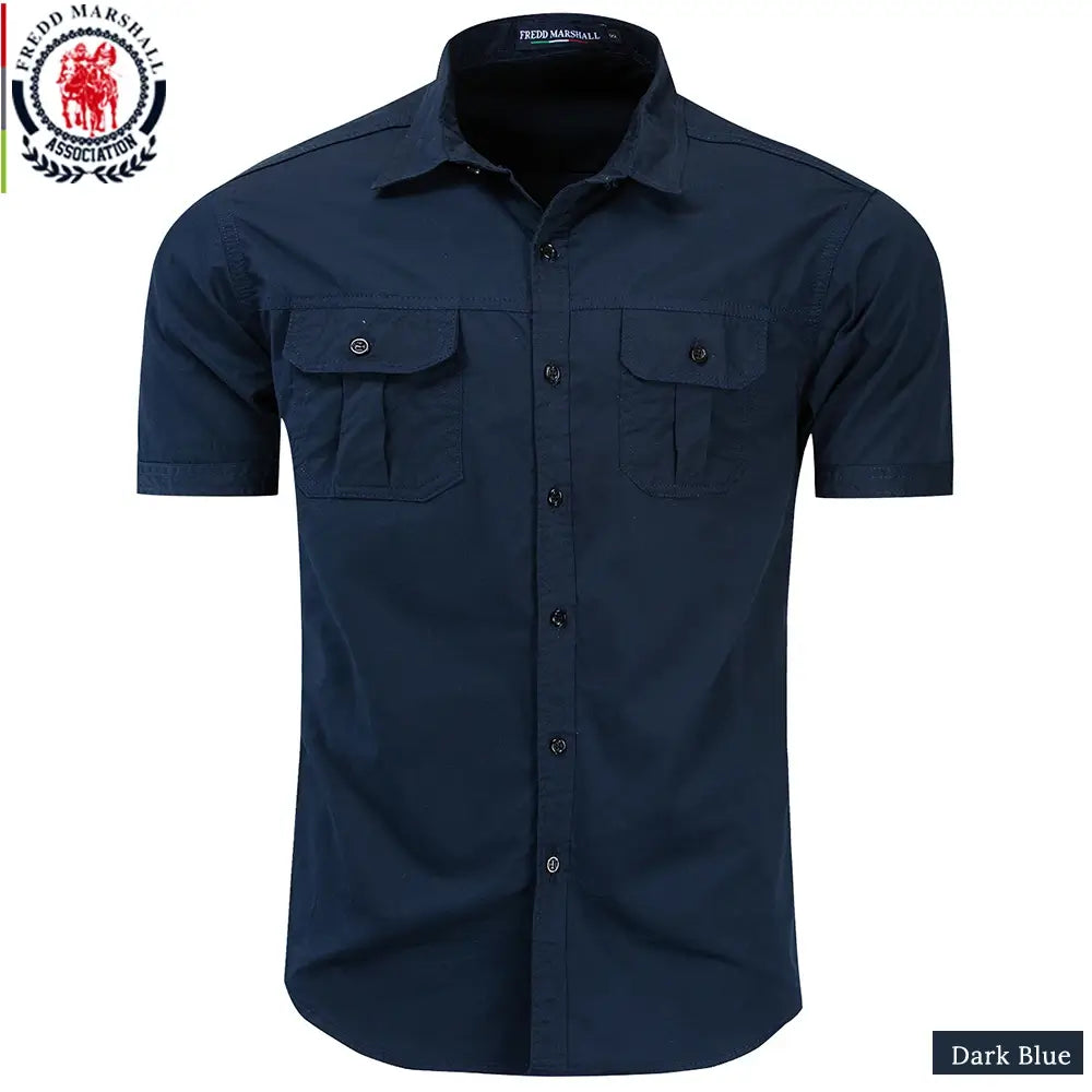 Men’s Cotton Military Cargo Shirt – Short Sleeve Work Shirt