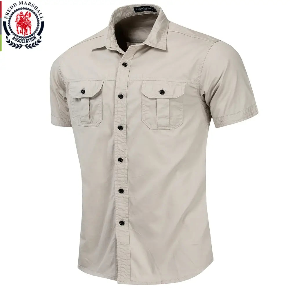 Men’s Cotton Military Cargo Shirt – Short Sleeve Work Shirt