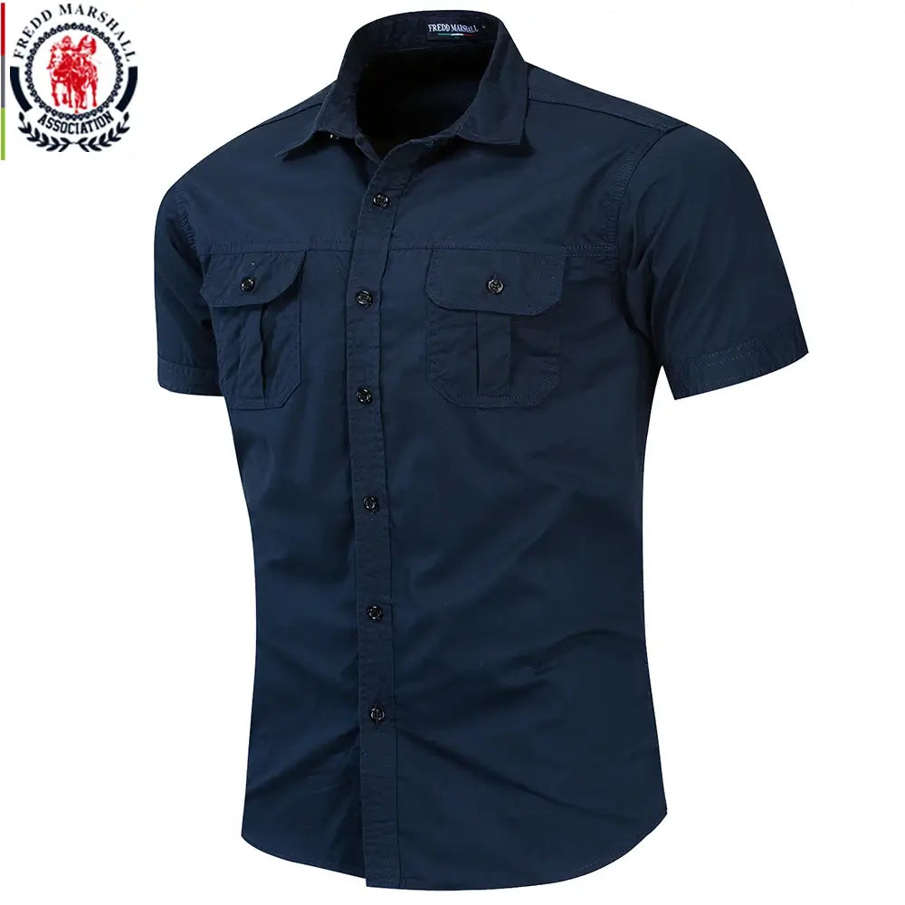 Men’s Cotton Military Cargo Shirt – Short Sleeve Work Shirt