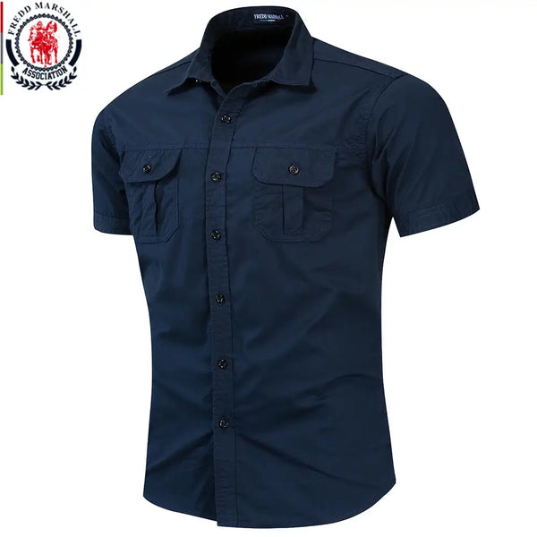 Men’s Cotton Military Cargo Shirt – Short Sleeve Work Shirt
