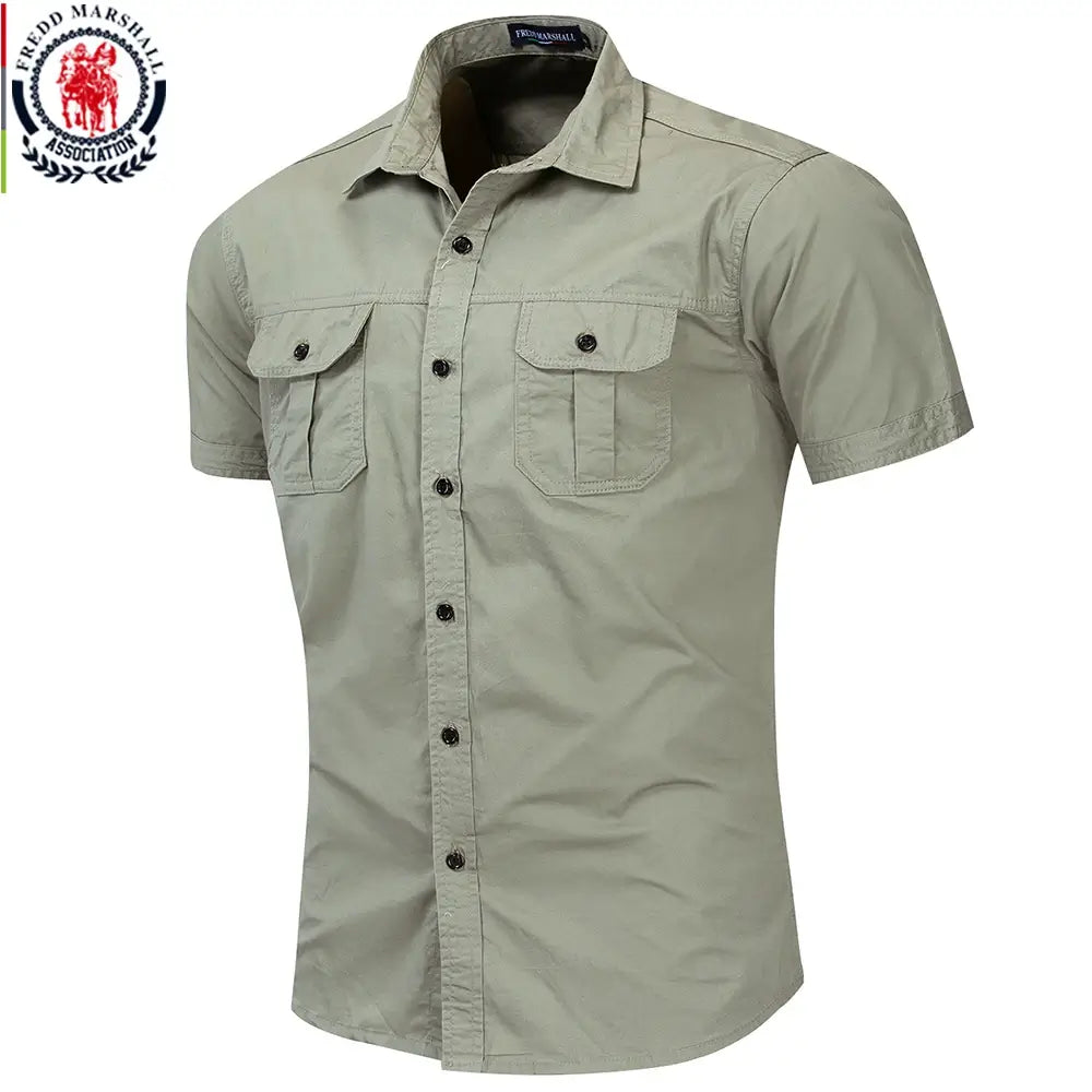 Men’s Cotton Military Cargo Shirt – Short Sleeve Work Shirt