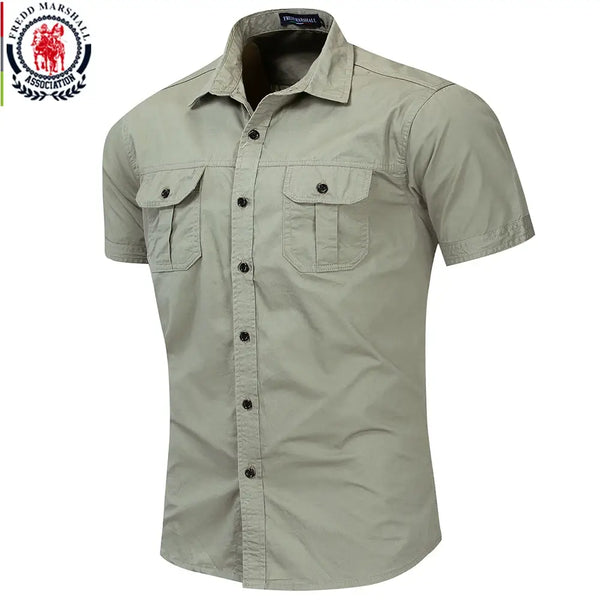 Men’s Cotton Military Cargo Shirt – Short Sleeve Work Shirt