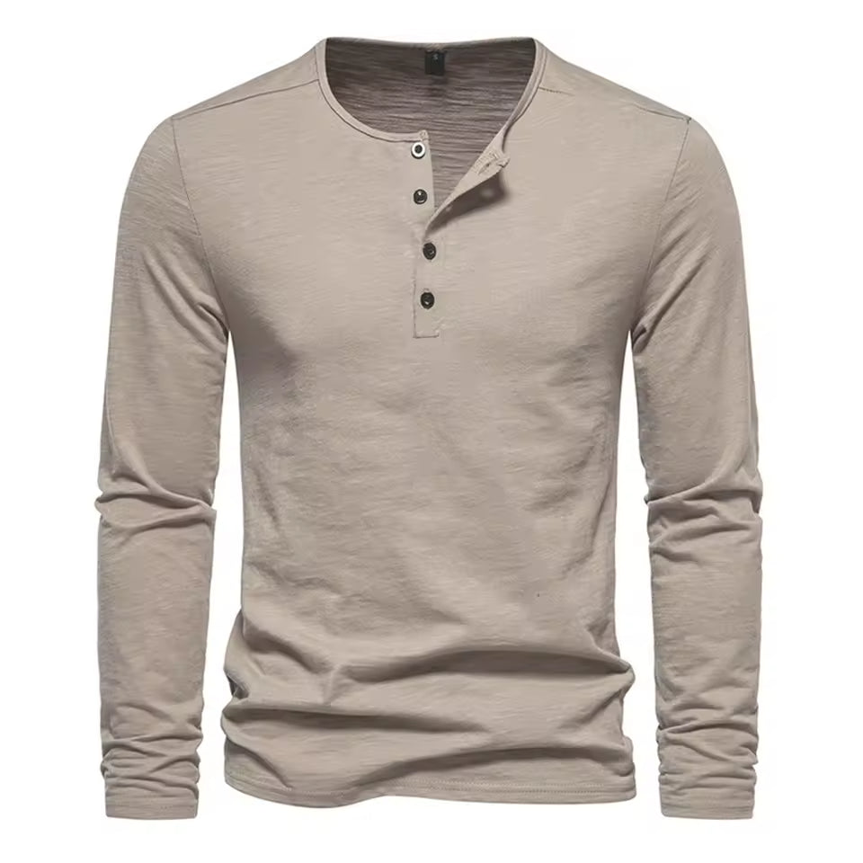 Men’s Cotton Long Sleeve Henley T-Shirt