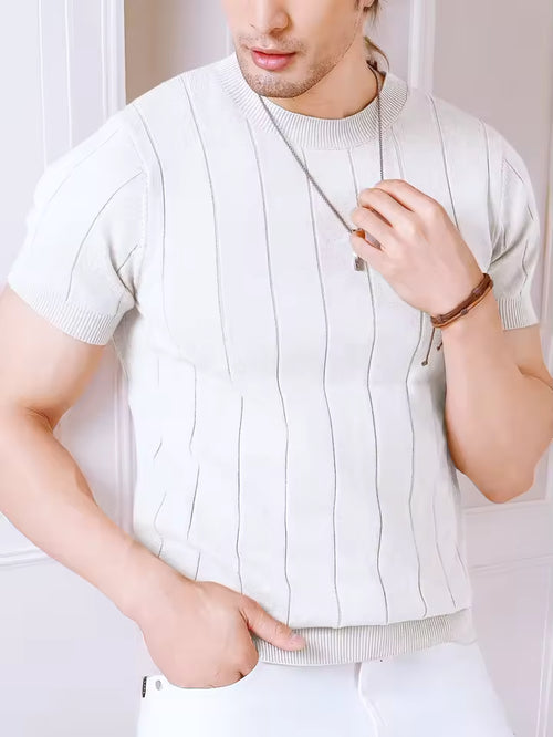 Men's Breathable Textured Knit T-Shirt in White
