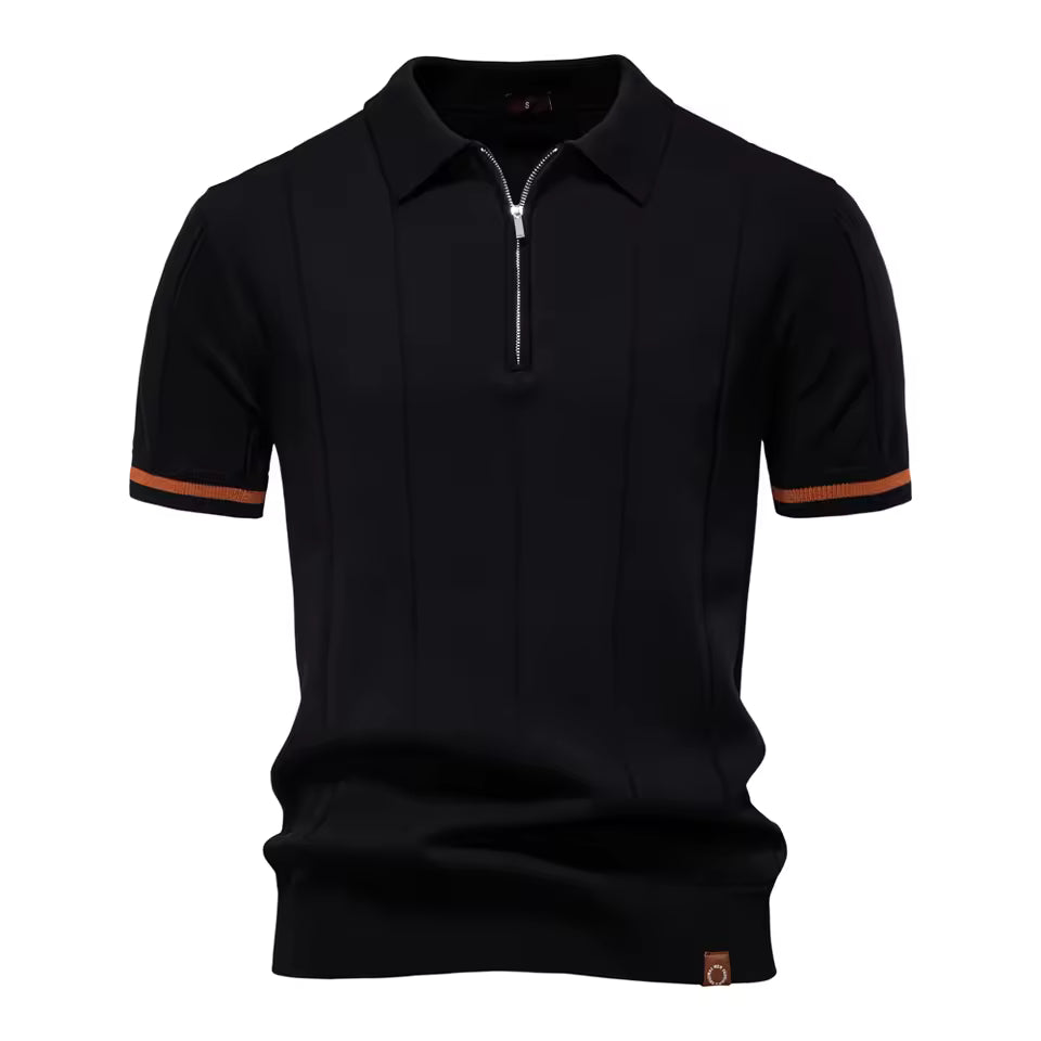Men's breathable quarter-zip knit polo in Black