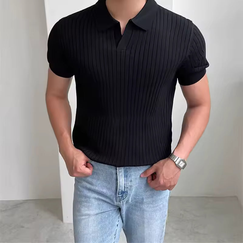 Men's quick-dry open-collar polo in Black