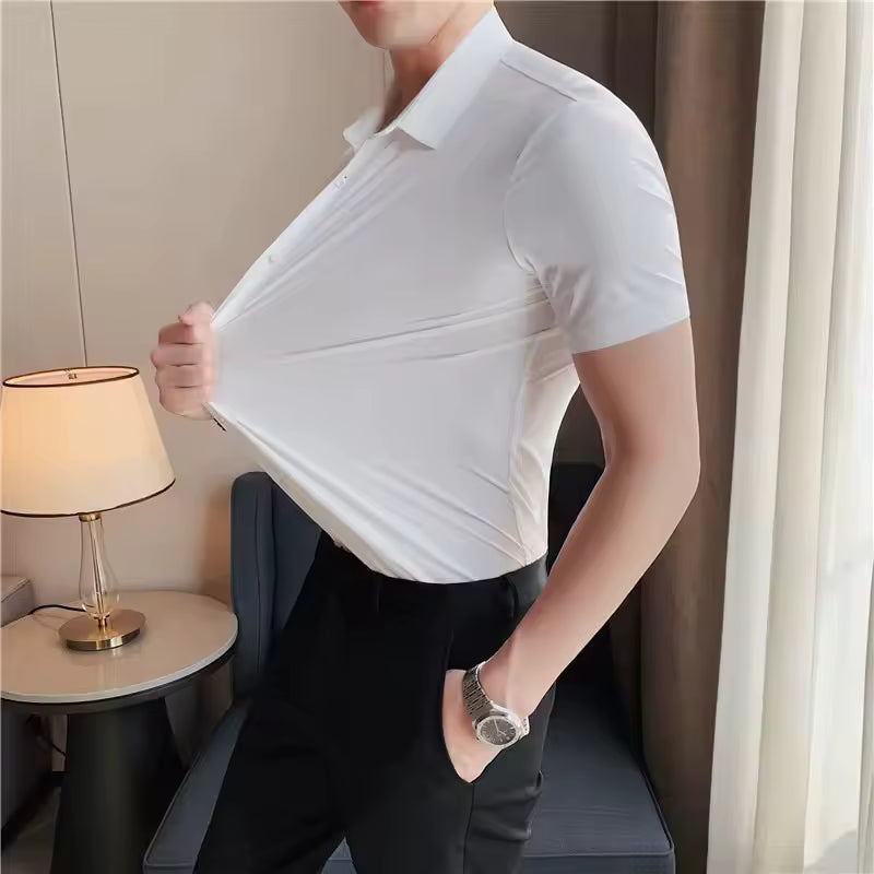 Men's stretch smart-casual shirt in White