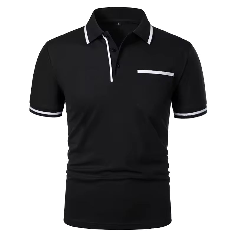 Men's contrast-trim anti-wrinkle polo in Black