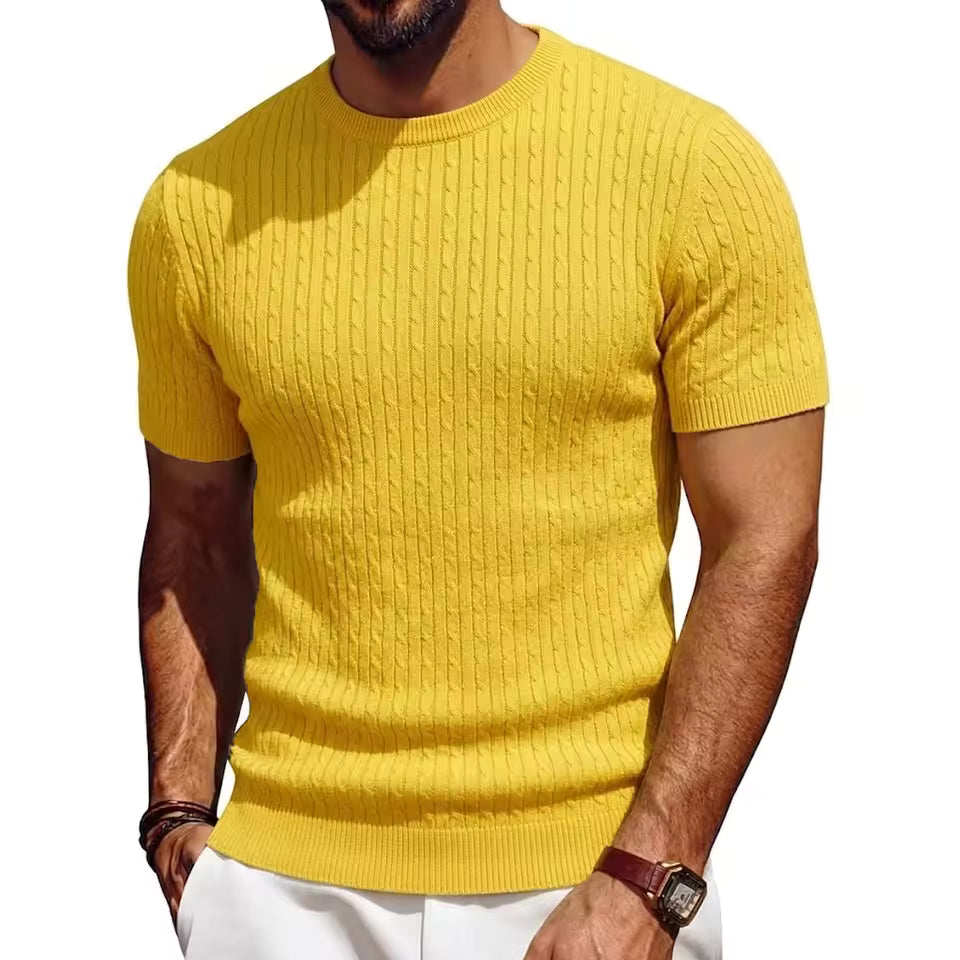 Men's Lightweight Cable-Knit T-Shirt in Yellow