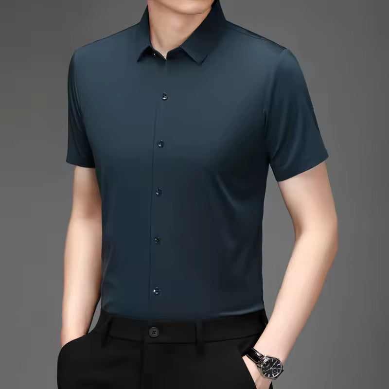 Men's stretch smart-casual shirt in Dark Green