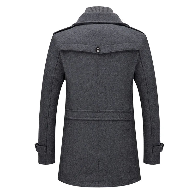 Double-Collar Wool Blend Overcoat