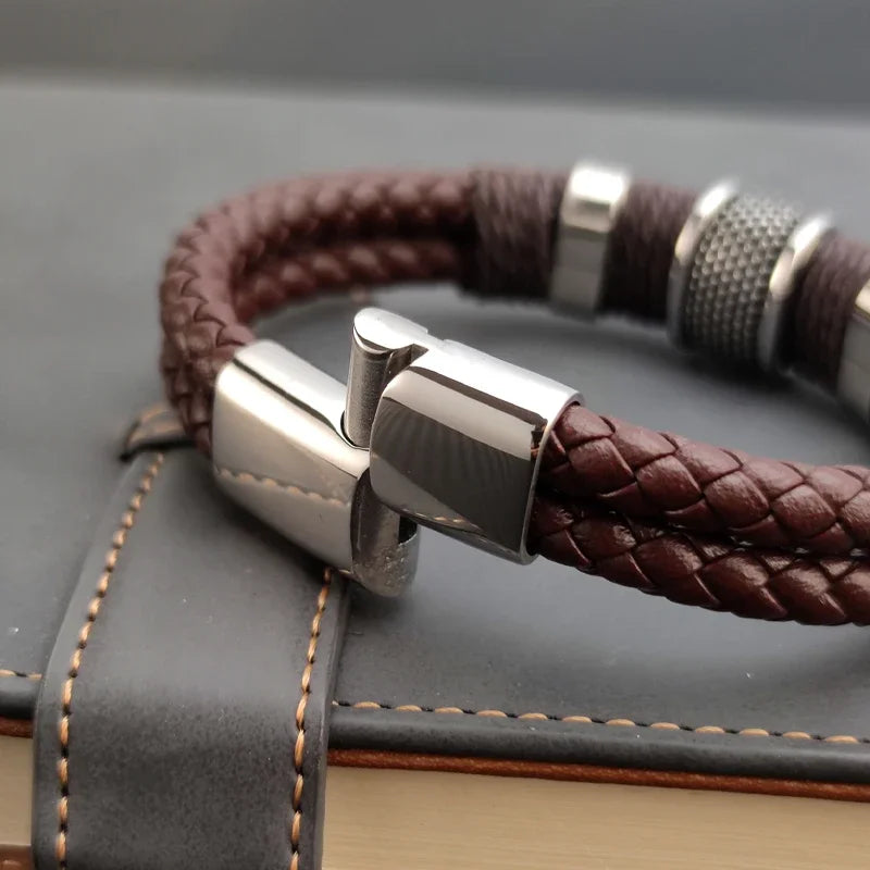Vintage Leather & Steel Bracelet
