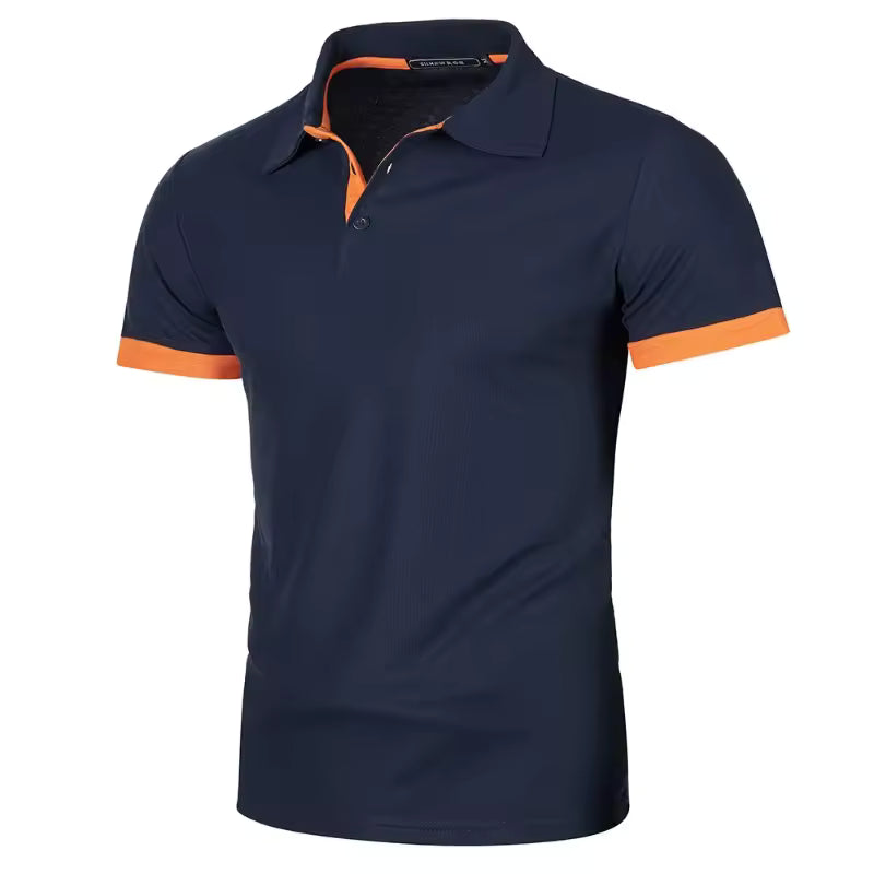 Men's lightweight contrast-detail polo in Navy/Orange