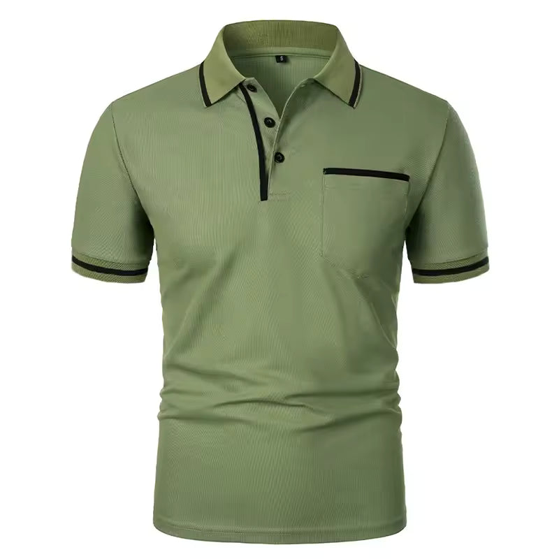 Men's contrast-trim anti-wrinkle polo in Green