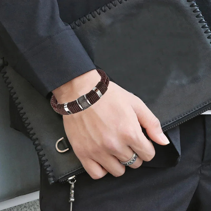 Vintage Leather & Steel Bracelet