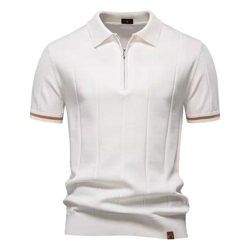 Men's breathable quarter-zip knit polo in White