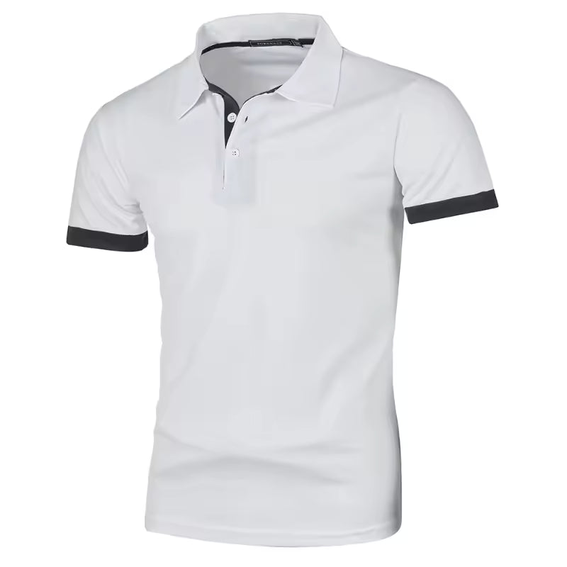 Men's lightweight contrast-detail polo in White/Black