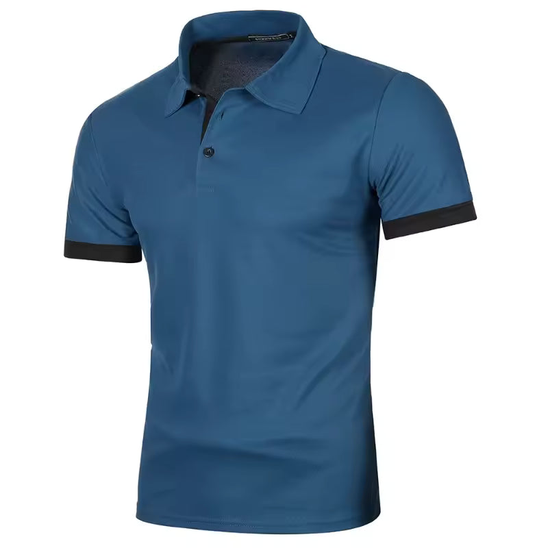 Men's lightweight contrast-detail polo in Denim Blue