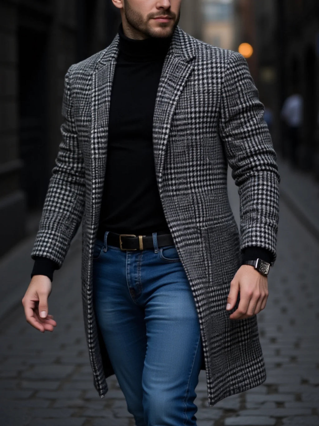 Houndstooth Lined Winter Overcoat