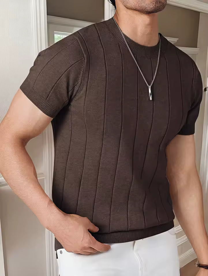Men's Breathable Textured Knit T-Shirt in Brown
