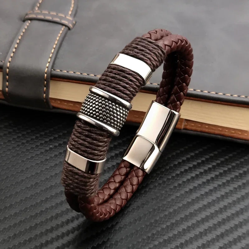 Vintage Leather & Steel Bracelet
