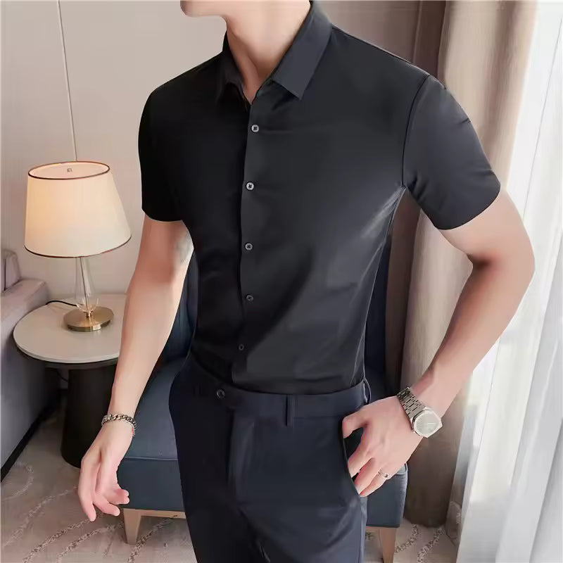 Men's stretch smart-casual shirt in Black