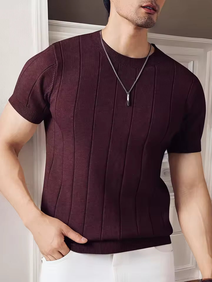 Men's Breathable Textured Knit T-Shirt in Red