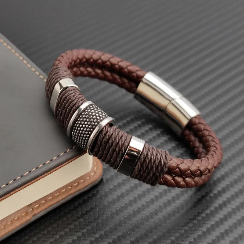 Vintage Leather & Steel Bracelet