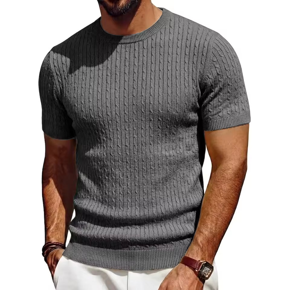 Men's Lightweight Cable-Knit T-Shirt in Grey