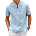 Men's Lightweight Cotton-Linen Henley T-Shirt in Light Blue