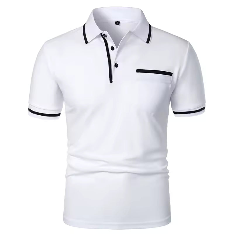 Men's contrast-trim anti-wrinkle polo in White