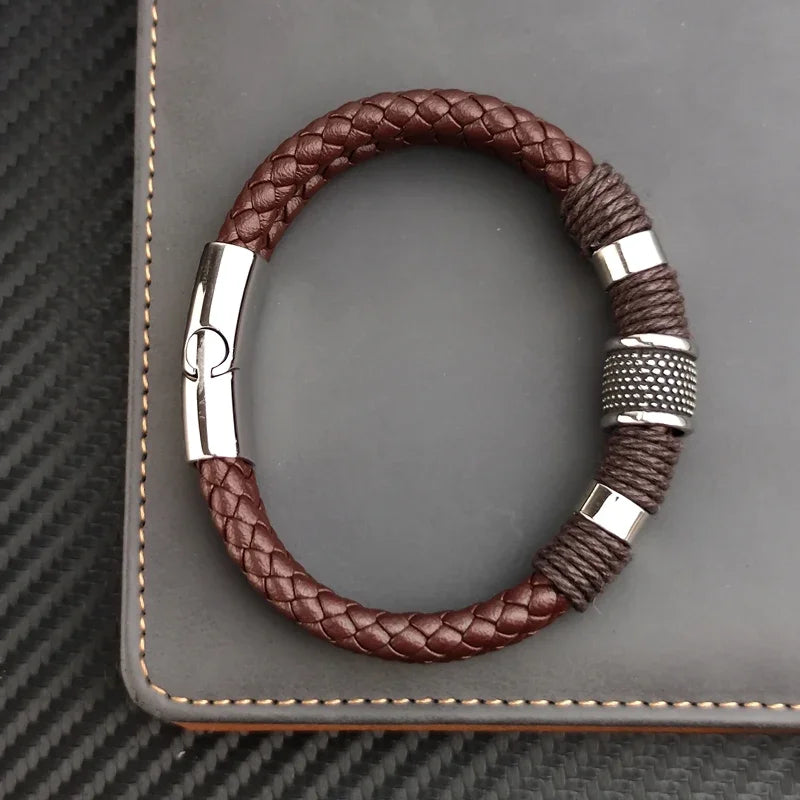 Vintage Leather & Steel Bracelet