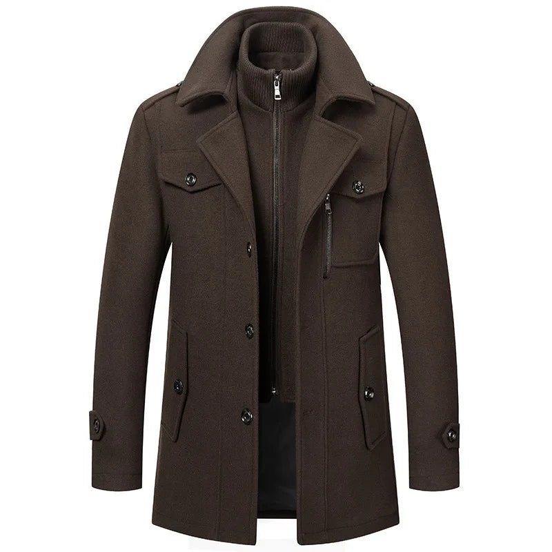 Double-Collar Wool Blend Overcoat