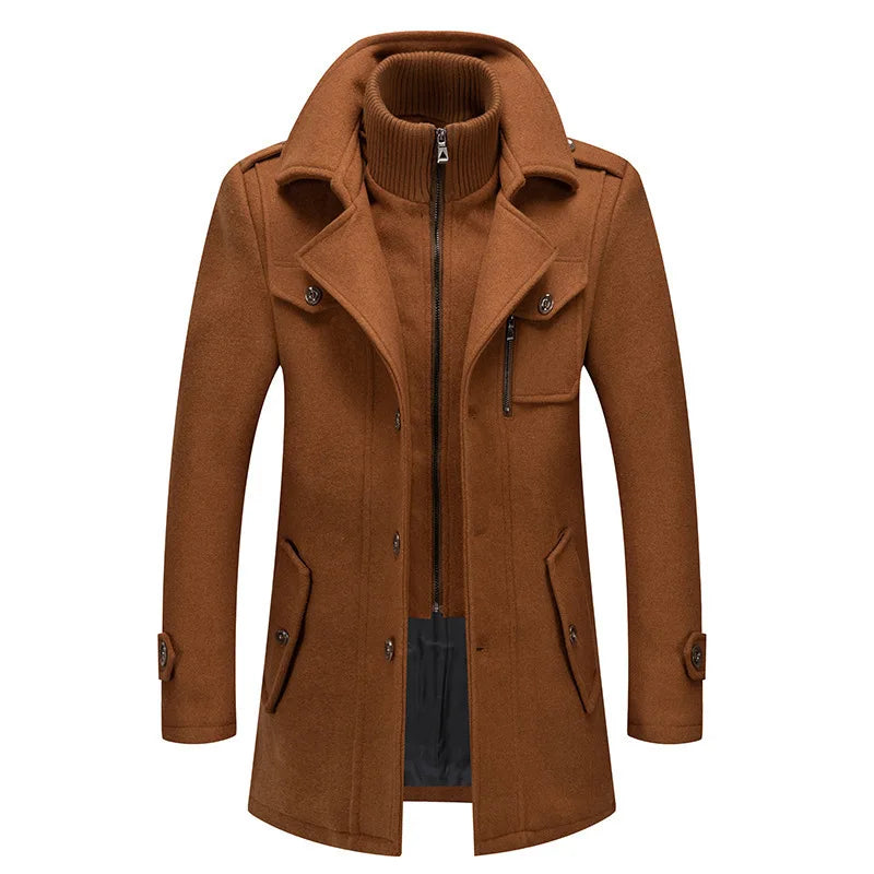 Double-Collar Wool Blend Overcoat