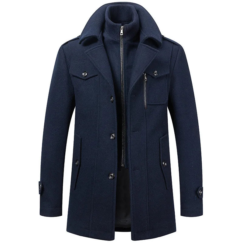 Double-Collar Wool Blend Overcoat