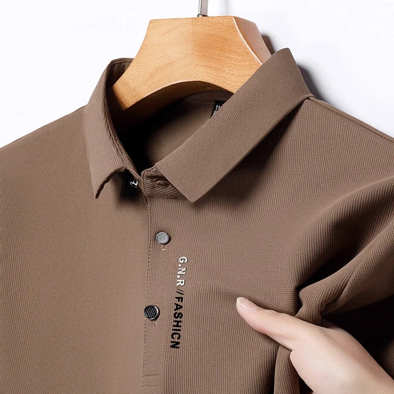 Arzadea crease-resistant knit polo in Khaki