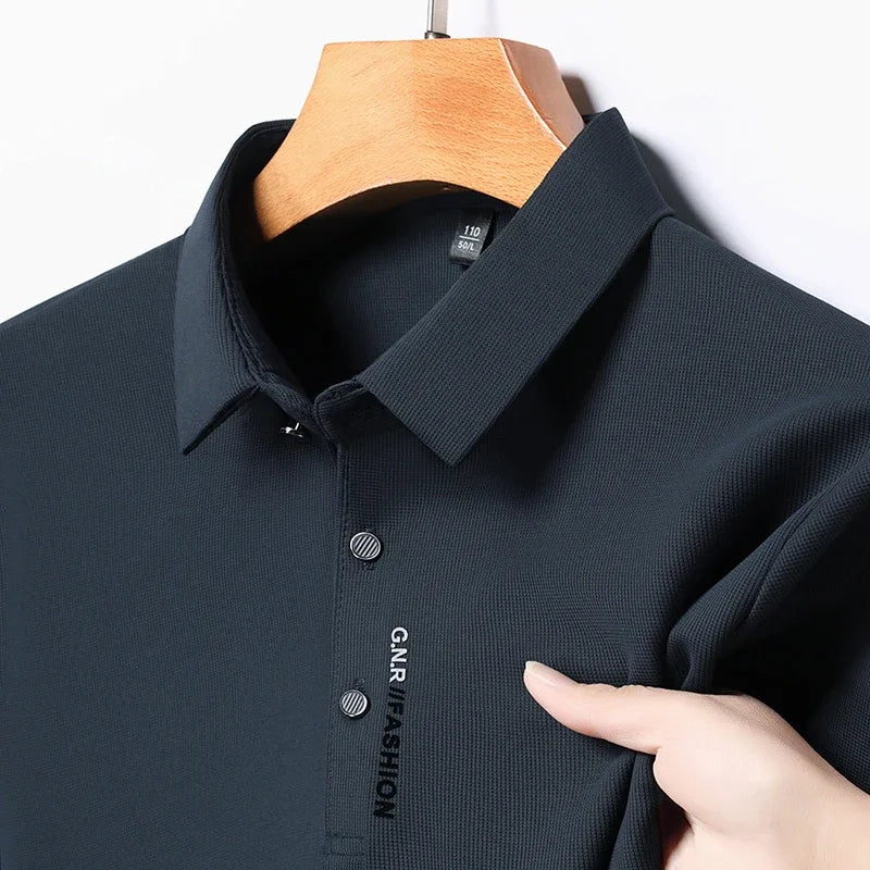 Arzadea crease-resistant knit polo in Navy Blue