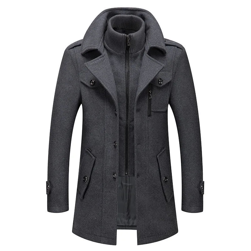 Double-Collar Wool Blend Overcoat