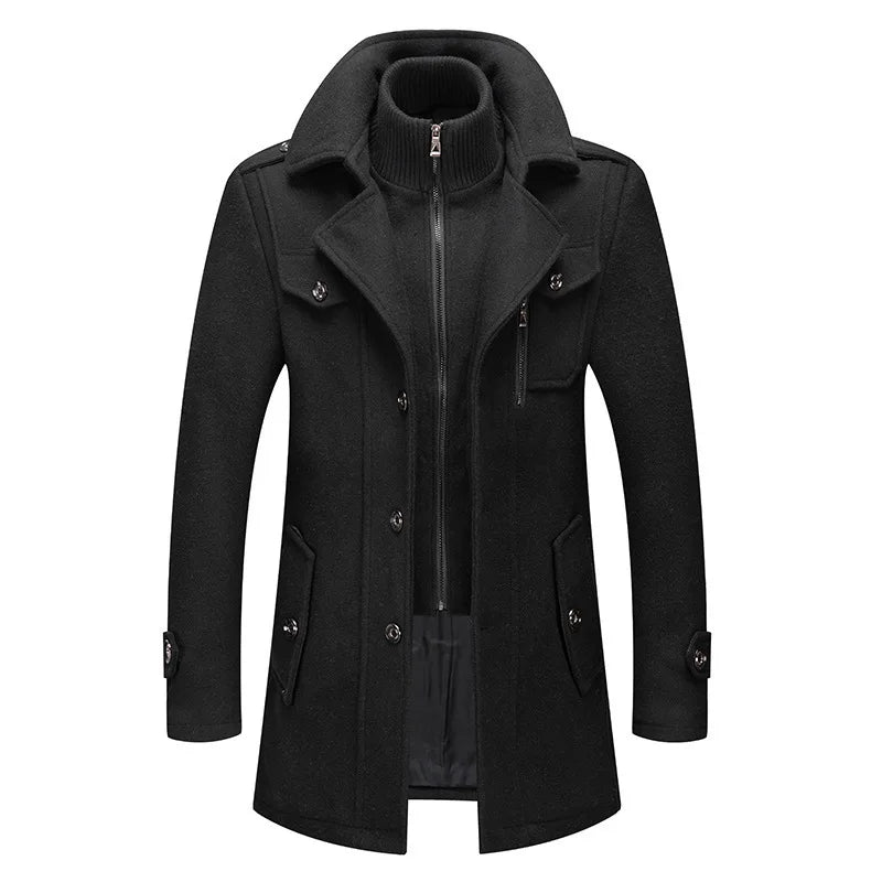 Double-Collar Wool Blend Overcoat