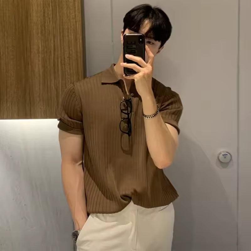 Men's quick-dry open-collar polo in Brown
