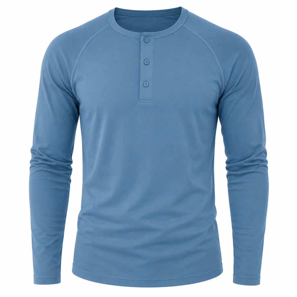 Men’s Stretch Cotton Henley Long Sleeve T-Shirt