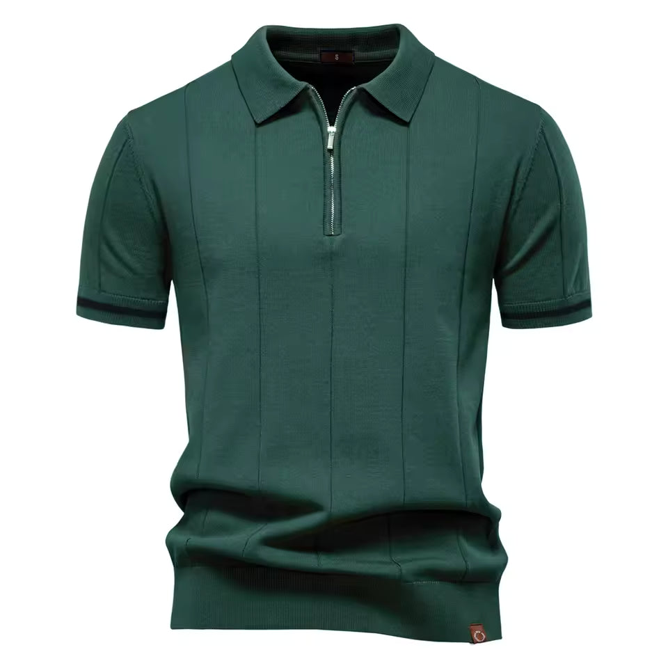 Men's breathable quarter-zip knit polo in Green