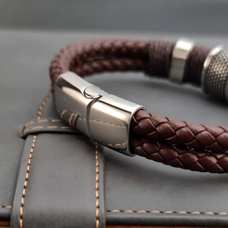 Vintage Leather & Steel Bracelet