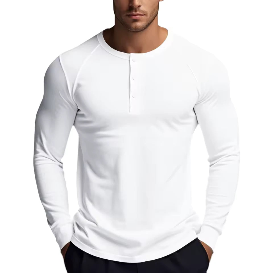Men’s Stretch Cotton Henley Long Sleeve T-Shirt