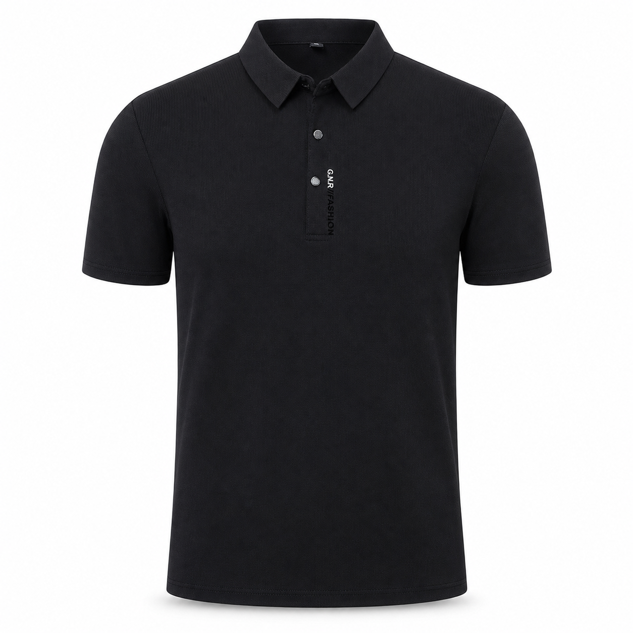 Black Arzadea crease-resistant knit polo on an invisible mannequin