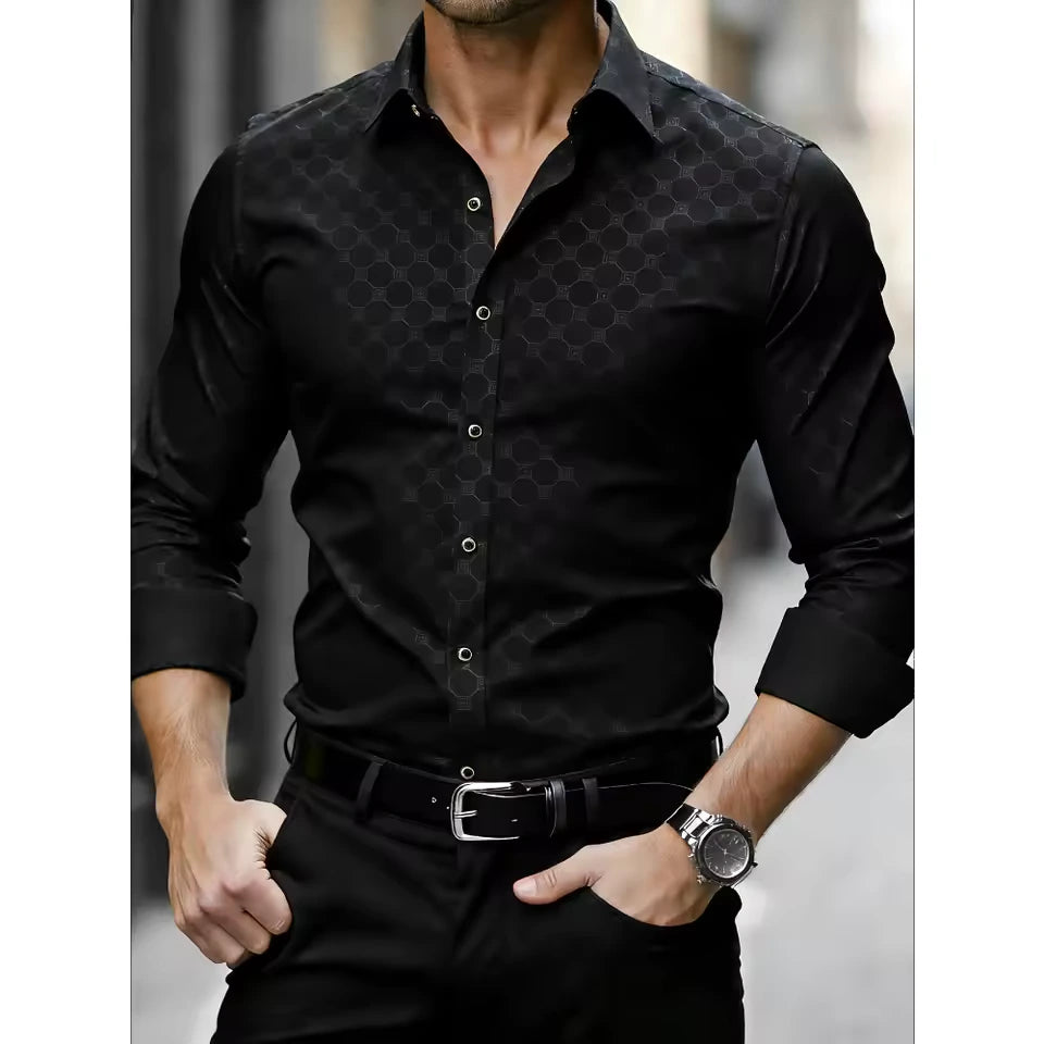 Men’s Black Patterned Casual Shirt